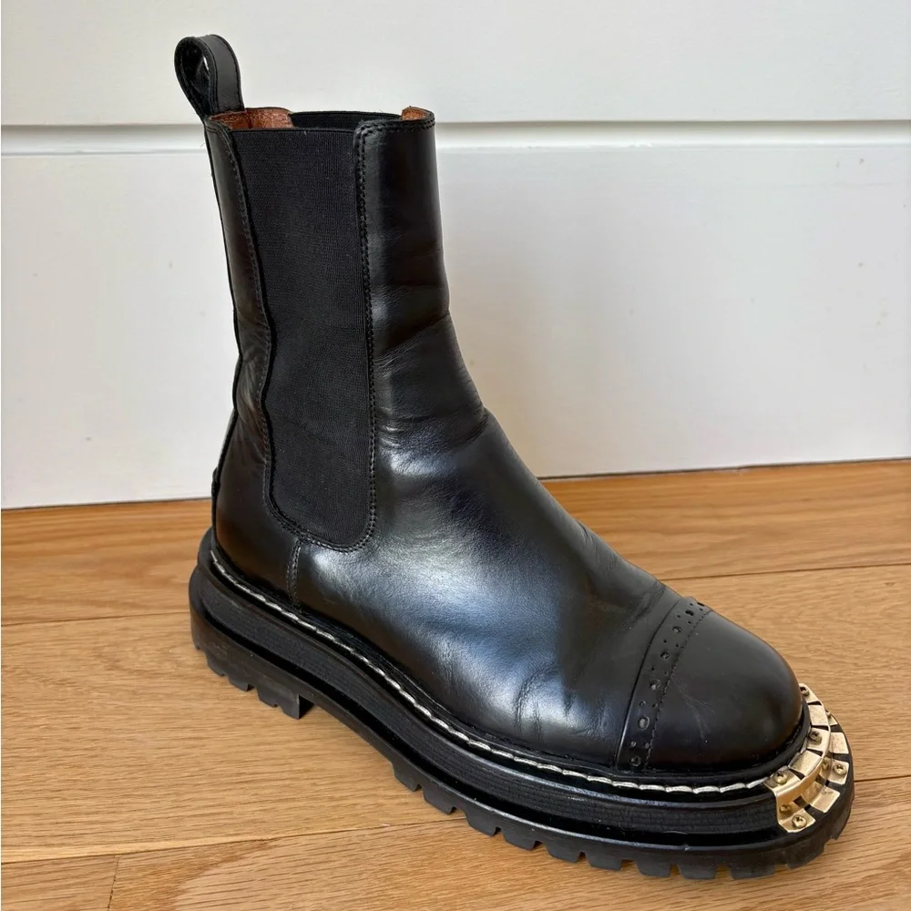 Sandro Black Leather Ankle Boots with Gold Accents - Picture 4 of 8